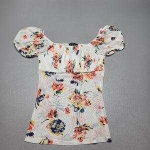ambiance cream sheer flower blouse women's size small